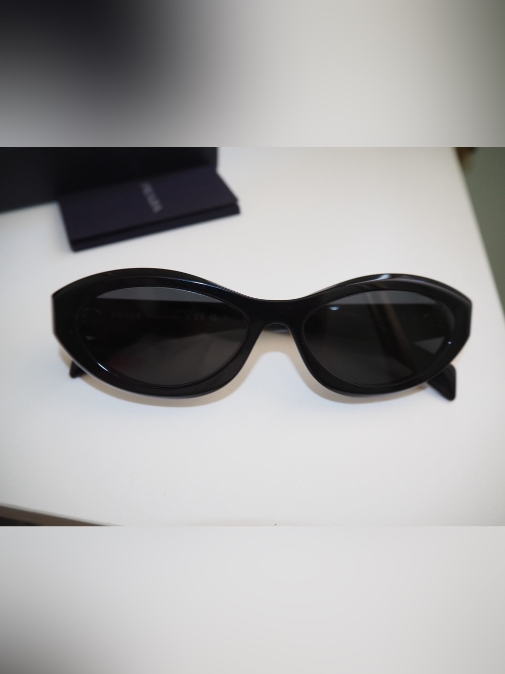 PRADA Symbole Oval Black Acetate Sunglasses SPR04Y Silver Logo with Box - Picture 6 of 8